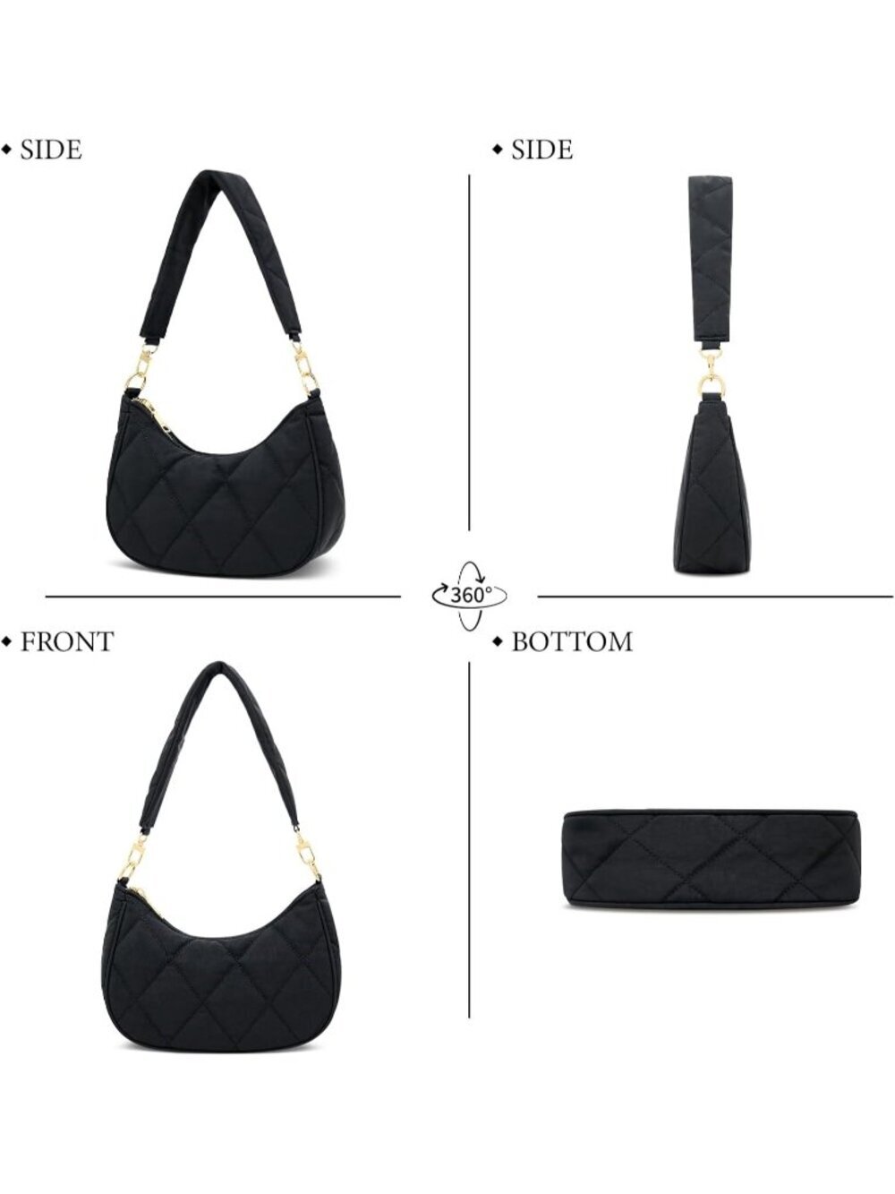 Women's Bags Black Cute Hobo Shoulder Handbags Retro Clutch Stylish Purse - Picture 6 of 6